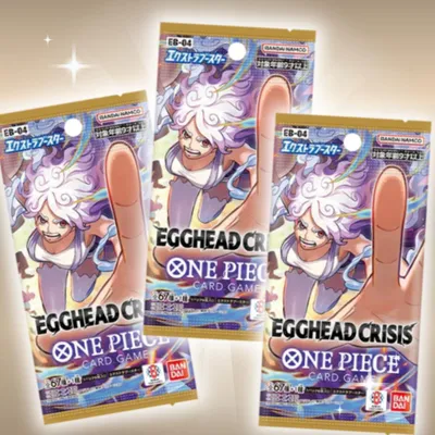 Imagen del producto de 3 paquetes de refuerzo Egghead Crisis para el juego de cartas One Piece (versión japonesa), cada uno con 6 cartas. Set de cartas coleccionables TCG