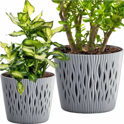 Image de Prosperplast Pot Sandy Round + Inlay, Stone Grey - Lot de 2