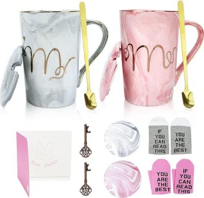 Immagine prodotto di Tazze da caffè in Vetroceramica con motivo marmorizzato da 12 oz, regali di nozze per gli sposi, regali per compleanni, San Valentino, anniversari e Natale