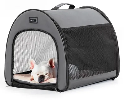 Image de Cage pliable pour petits chiens et chats, respirante, avec coussin en peluche, couleur grise, taille S