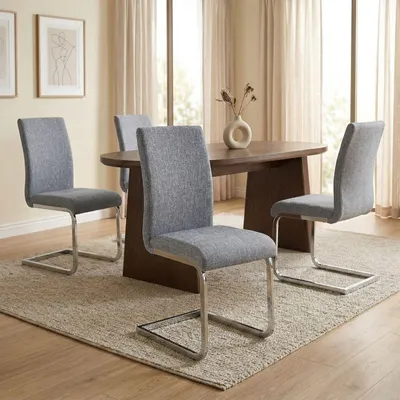 Produktbild von Schwingstuhl Esszimmerstuhl Freischwinger Stuhl LETICIA, mit Stoffbezug in grau, im 4er Pack
