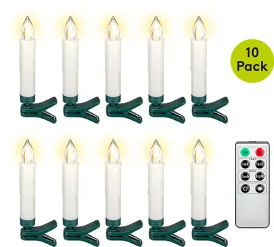 Obrázek produktu pro Goobay 77753 10 bezdrátových LED svíček na vánoční stromek, bílo-zelené - se svorkami, funkcí časovače a dálkovým ovládáním, stmívatelné, teplá bílá (2600 K)