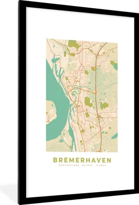 Produktbild von MuchoWow® Gerahmtes Poster Bremerhaven - Karte - Vintage - Stadtplan 60x90 cm - Poster mit Schwarzem Bilderrahmen Wandposter Rahmen Foto Bilder - Dekoration - Wandposter Wohnzimmer - Hochwertig