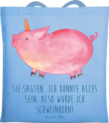Produktbild von Mr. & Mrs. Panda Jutetasche Einhorn Schwein - Sky Blue - Geschenk, festivaltasche, Tasche, Unicorn, Bauer, Beutel, Spruch, Schultasche, Einhörner, Jutebeutel