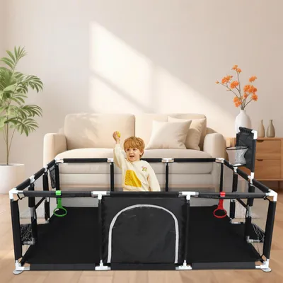 Produktbild von Laufstall Baby Kindersicherheits-Spielfelder mit Atmungsaktivem Mesh 180 × 120cm Schwarz