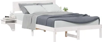 Produktbild von Bettrahmen mit Kopfteil Weiß 140 x 200 cm Massives Kiefernholz