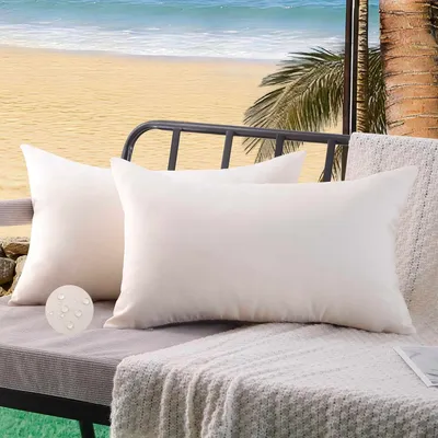 Produktbild von Set mit 2 Outdoor-Kissenbezügen, 30 x 50 cm, beige, wetterfest, wasserdicht, für Garten, Balkon, Terrasse, Lounge, Außenbereich, Sofadekoration