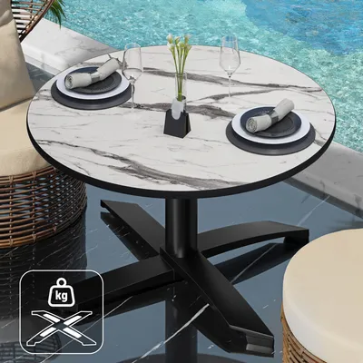 Produktbild von CPTG | Bistro Loungetisch | Ø:H 60 x 39 cm | Weiß Marmor / Aluminium Schwarz | Zusatzgewicht | Bistro Loungetisch Gastro Tisch