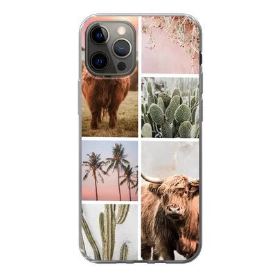Produktbild von MuchoWow® Handyhülle Schutzhülle Hülle für iPhone 12 Pro Schottischer Highlander - Sukkulente - Pastell Silikon Softcase Handy Hülle - Abdeckung
