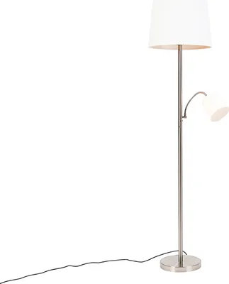 Zdjęcie produktu dla Klasyczna lampa stojąca stalowa z białym kloszem i lampką do czytania - Retro