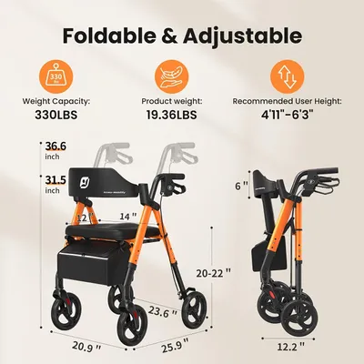 Productafbeelding van Rollator - Wandelwagen - Looprek - Mobiliteitshulpmiddel - Rollatorstoel - Opvouwbaar - Lichtgewicht Aluminium