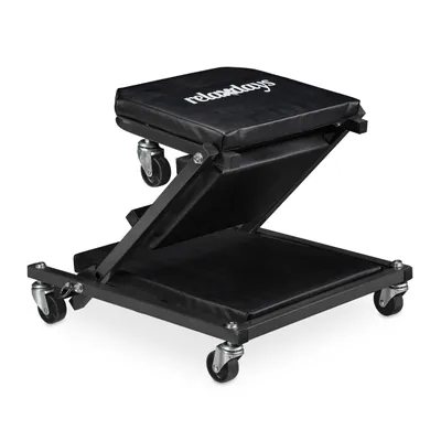 Obrázok produktu pre Relaxdays Dielenská rolka do 150 kg, 2 v 1 – rolovacie kreslo a dielenské ležadlo, skladacie, otočné o 360°, s motívom auta, oceľ, čierna