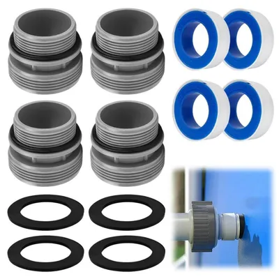 Produktbild von Poolschlauch Adapter Set 4 Stück 40mm auf 1 1/2 Zoll mit Dichtringen und Dichtband