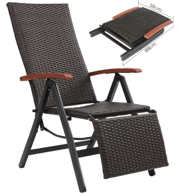 Image de Fauteuil de jardin pliable - Transat réglable sur 7 positions avec accoudoirs et repose-pieds - Léger