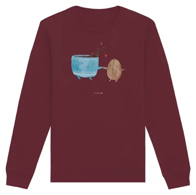 Produktbild von Mr. & Mrs. Panda Baumwoll Pullover Kaffee Bohne Größe S - Burgundy - Geschenk, Sweatshirt, Glück, Pulli, Genuss, Kaffeebohne, Rundhals, Sweater, Zufriedenheit, Organic