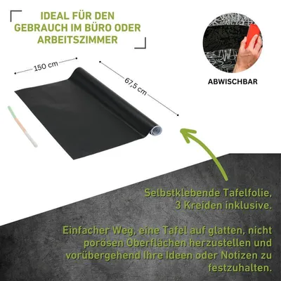 Produktbild von Tafelfolie schwarz inkl. 3 Kreiden - 67,5x150cm