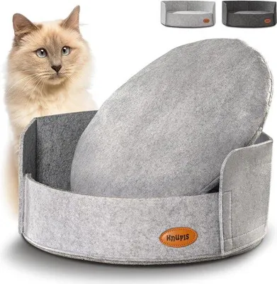 Productafbeelding van Famanu kattenbed van vilt - Duurzaam en wasbaar - Zacht kussen - Antislipbodem - Kattenbed voor katten en kleine honden - Lichtgrijs