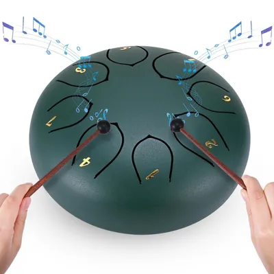 Immagine prodotto di Tongue Drum in acciaio / Tamburo a linguette - Tamburo a mano - 15 cm - 8 note - Con libro di spartiti e custodia - Per yoga e meditazione