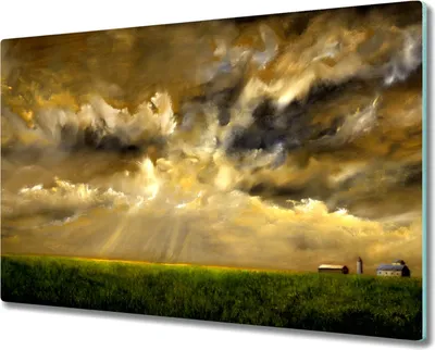 Produktbild von Coloray Schneidebrett Herdabdeckplatte 80x52 cm Kochplattenabdeckung Küchenbrett Hackbrett - Landschaft Dorf Feld Himmel