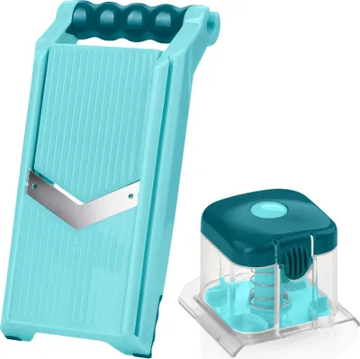 Produktbild von Nicer Dicer Chef Professional Verstellbarer Gemüsehobel | Set 2-tlg. - V-Klinge, Scheibenschneider, mit Handy Hopper, inkl. Schutzabdeckung