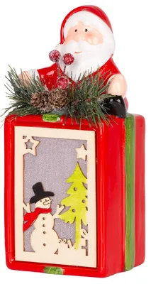 Immagine prodotto di Decorazione natalizia MagicHome, Regalo con Babbo Natale, LED, terracotta, sospeso, 9x8x17,7 cm