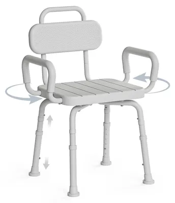 Zdjęcie produktu dla Krzesło pod prysznic, obrotowe o 360°, z regulowaną wysokością, z odpinanymi podłokietnikami, kolor biały