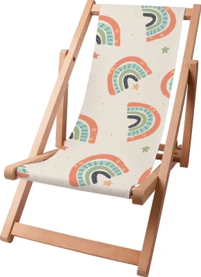 Image de Dreamroots Chaise longue enfant pliable bois jusqu'à 130 kg, Chaise longue pliable avec dossier inclinable en 3 positions, Boho Rainbow Stars