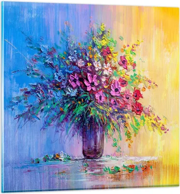 Produktbild von Bilder auf glas - Blumen Vase - 40x40cm - Glasbilder - Wandbilder - Bilder - Kunstdruck - zum Aufhängen bereit - Wanddekoration aus Glas - Glas Bilder - Wandbild auf Glas - Einteilig - GAC40x40-4117