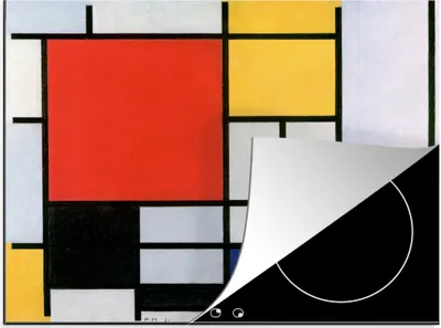 Produktbild von KitchenYeah© Herdabdeckplatte Kunst - Mondrian - Alte Meister - Komposition 2 , 57x51cm, Küche Deko, Glaskeramikkochfeld Herdabdeckung, Abdeckplatte fùr Kochfeld