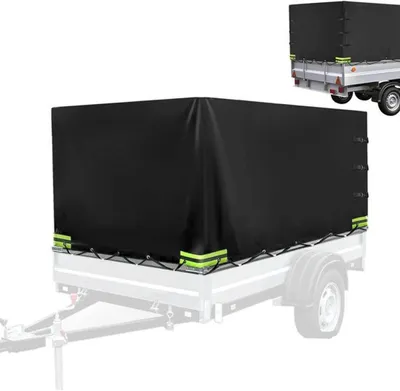 Produktbild von Unyqoos® Wasserdichte Plane für Anhänger mit reflektierenden Streifen und verstärkten Ecken, Schwarz, 210x114x90 cm
