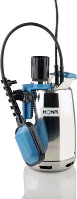 A submersible pump with a float switch, shown in isolation.