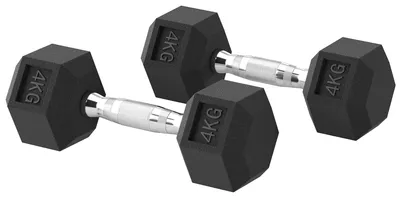 Produktbild von Set mit 2 Hex-Hanteln š€ 4 kg mit rutschfestem Griff und Gummibeschichtung, Schwarz