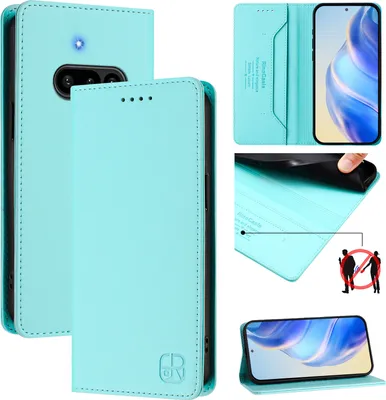 Produktbild von Lederhülle für Nothing Phone 3a Hülle Flip Brieftasche Kartenfächern Ständer Schutzhülle Türkis