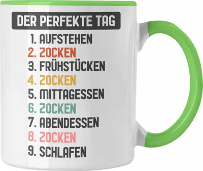Produktbild von Trendation - Zocker Gamer Tasse mit Spruch Geschenk Junge Jungs Gaming Kaffeetasse Der Perfekte Tag (Grün)