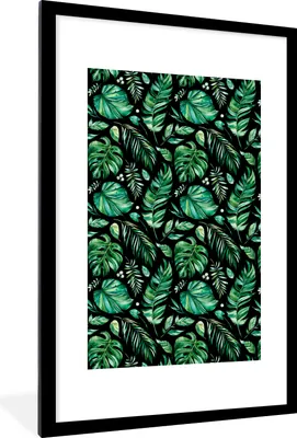 Produktbild von MuchoWow® MuchoWow® Gerahmtes Poster Vintage - Blätter - Grün 60x90 cm - Poster mit zchwarzem Bilderrahmen - Dekoration - Wandposter Wohnzimmer - Hochwertig