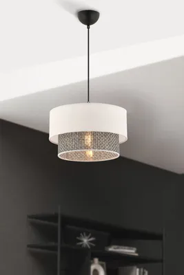 Image de Opviq, lustre moderne avec structure métallique, 30 x 30 cm, hauteur 65 cm, CE, douille E27, 60 W max., gris et blanc, idéal pour les hôtels et les intérieurs modernes.