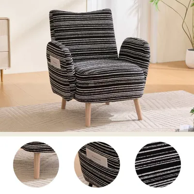 Produktbild von AIORBER Moderner Bouclé Sessel mit Seitentasche und Massivholzbeinen, gepolsterter Lesesessel für Wohnzimmer Schlafzimmer Büro, Schwarz