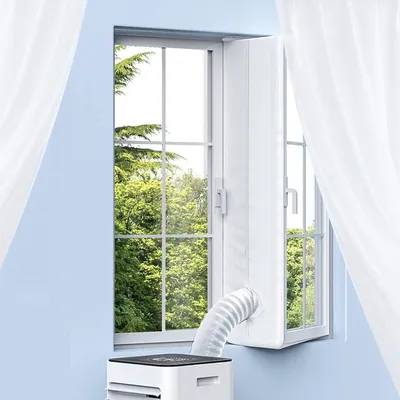 Imagen del producto de Sellado para aires acondicionados portátiles, resistente al agua, 500 cm, con cremallera y cierre de velcro, para ventanas