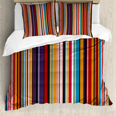Produktbild von ABAKUHAUS Abstrakt Bettbezug, Leuchtende Farben Gestreifte, Milbensicher Allergiker geeignet mit Kissenbezügen, 155 cm x 220 cm - 80 x 80 cm, Mehrfarbig