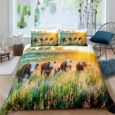 Produktbild von Bettwäsche Set Kühe 135x200cm mit 1 Kissenbezug 80x80cm Microfaser Mehrfarbig