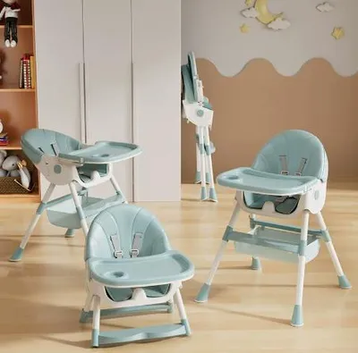 Produktbild von 4-in-1 Babyhochstuhl, Kinderstuhl Klappbar Baby Hochstuhl ab 6 Monate, Umwandelbarer Ess- und Spielhochstuhl,Kombihochstuhl Kinderstuhl (Blau)