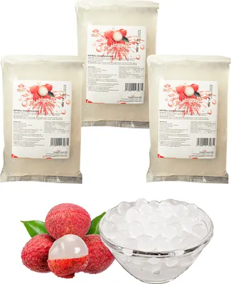 Produktbild von Bubble Tea Popping Boba - 3 x 600g Litschi Boba Fruchtperlen - Vegan&Glutenfrei Boba Perlen - Aktion: 1 Gratis 600g Packung