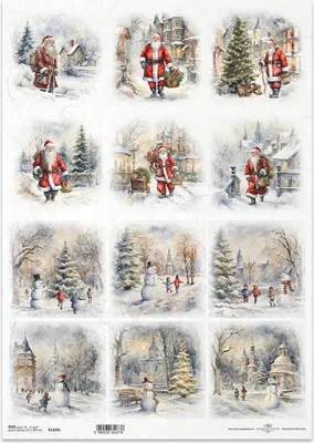 Immagine prodotto di Carta di riso per decoupage Carta artigianale per decoupage A3 ITD-1264L Pupazzi di neve invernali Babbo Natale