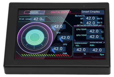 Obrázek produktu pro Monitor teploty počítače, 3,5palcový IPS displej, plynulé stmívání, otočný editor motivů, monitor dat procesoru PC pro stolní skříně, černý