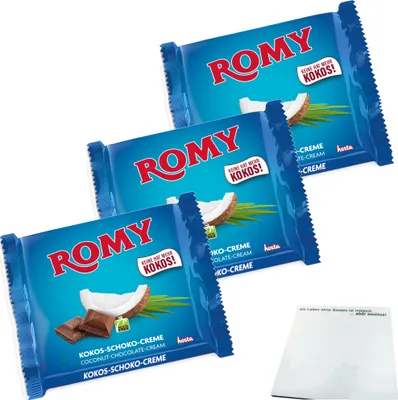 Produktbild von Romy Milchschokolade mit Kokoscreme Füllung 3er Pack (3x200gTafel) + usy Block