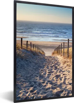 Produktbild von MuchoWow® Gerahmtes Poster Strand - Meer - Niederlande - Dünen - Sonne 40x60 cm - Poster mit Schwarzem Bilderrahmen Wandposter Rahmen Foto Bilder - Papierdruck - Wandbilder