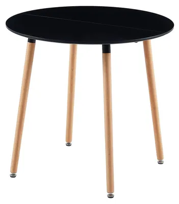 Obrázok produktu pre Okrúhly jedálenský stôl, škandinávsky štýl, MDF, biela farba, 80x80x72 cm, 4 nohy, prírodná farba, čierna