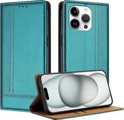 Produktbild von Handyhülle für iPhone 13 Pro Leder Flip Klappbare Schutzhülle mit Standfunktion Grün