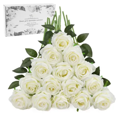 Künstliche weiße Rosen, 16 Stück, Seide, 50 cm, für Dekoration