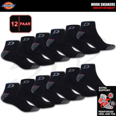 Produktbild von 12 Paar DICKIES® WORK SNEAKER SOCKEN ArbeitsSneaker Arbeitssocken Füßlinge Farbe Schwarz Größe 43-46